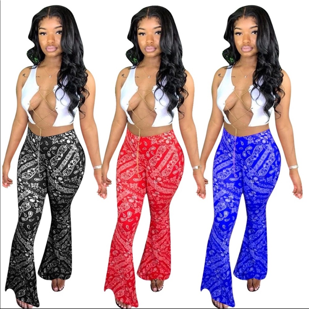 Two piece Sexy top with Bandanna flare pants